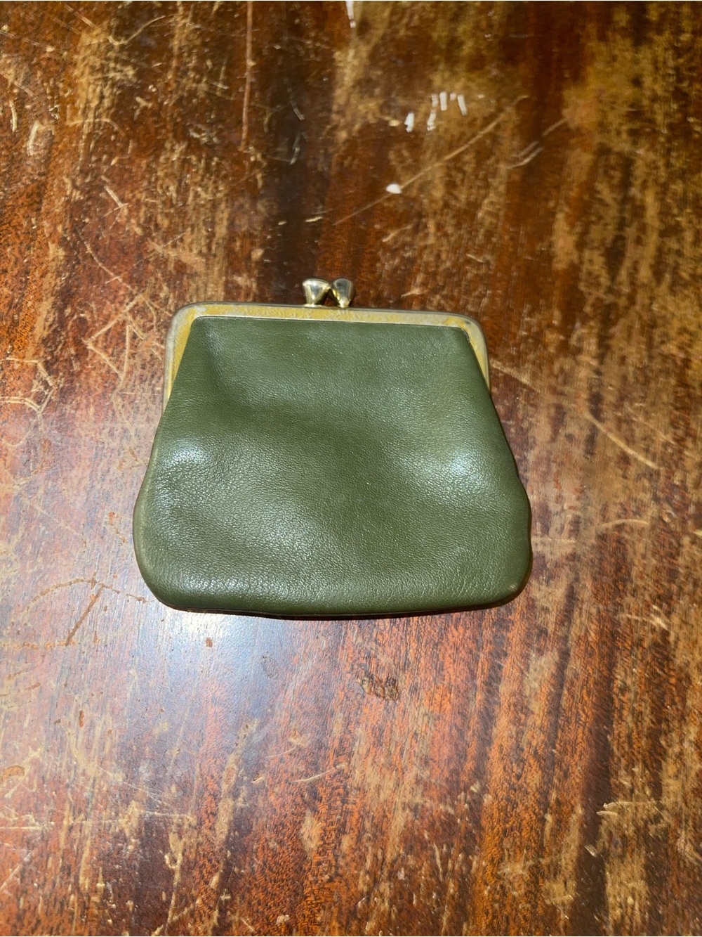 Olive Green Leather Vintage Kiss-Lock Coin Purse - Picture 2 of 3